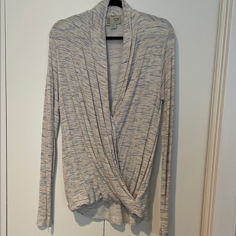 Anthropologie Cream and Gray Drape Blouse